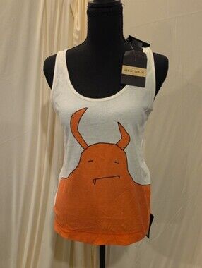 NWT See By Chloe Monster Graphic Tank Top Size 4 White Orange Sleeveless Blouse